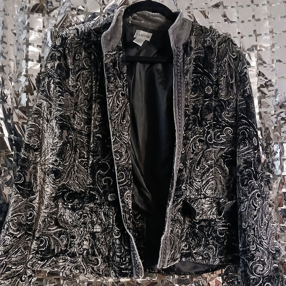 Chico's Black and Silver Blazer with Sleek Design